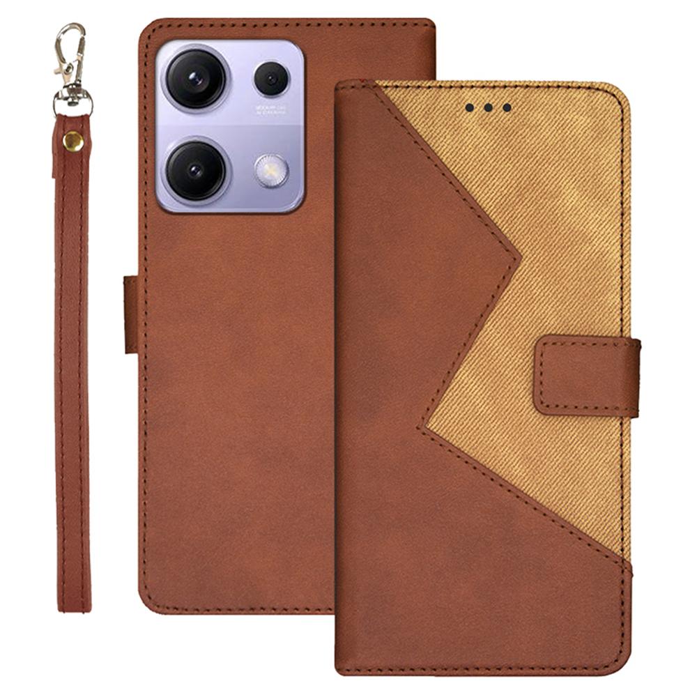 IDEWEI For Xiaomi Redmi Note 14S 4G Case Card Slots Splicing Color Leather Phone Cover with Wrist Strap