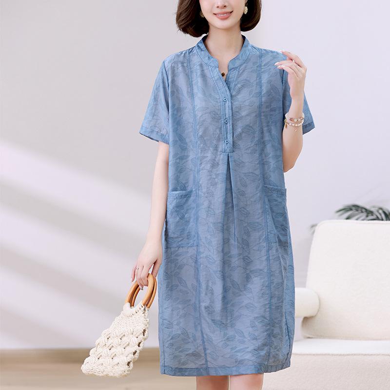 

Женское летнее платье 2024 года из жаккардового тенселя, слим-силуэт - Элегантный дизайн премиум-класса M (below 55 kg) синий