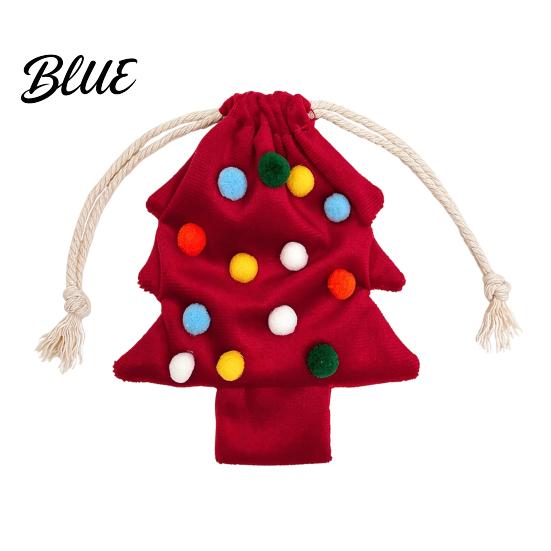 Seasonal Hanging Tree Small Trinket Bag Plush Drawstring Gift Accents Christmas Pom Bell Bags