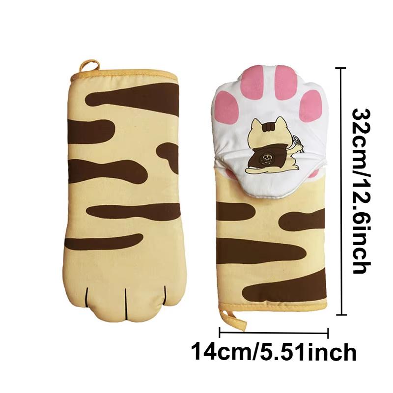Long Cotton Baking Insulation Gloves 3D Cartoon Animal Cat Paws Oven Mitts Microwave Heat Resistant Non-Slip Kitchen Gloves