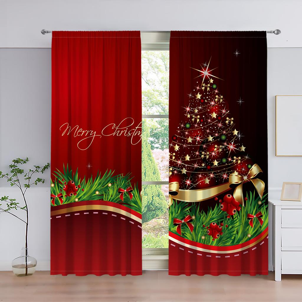 Cartoon Santa Claus Christmas Tree Red Green Window Curtains For Kids Bedroom Living Room Bathroom Kicthen Door Hall Home Decor