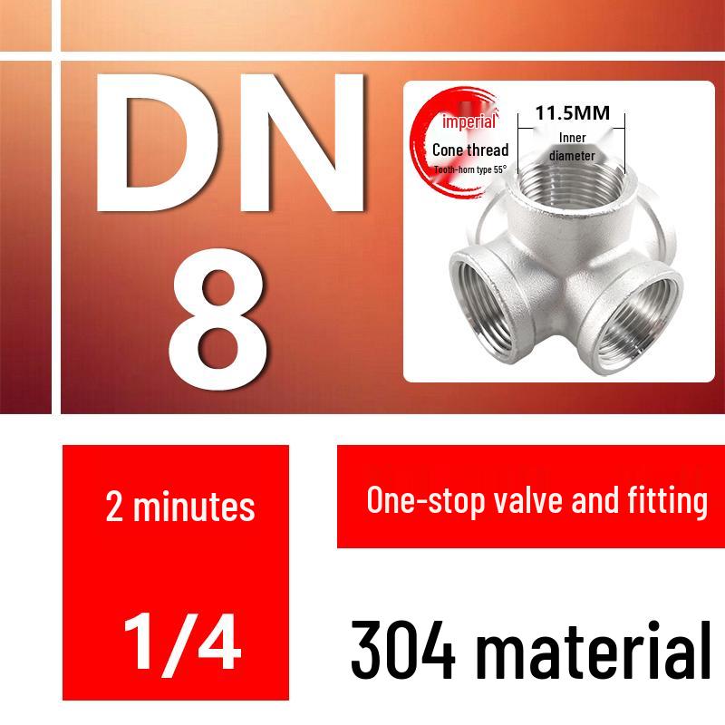 304 Stainless Steel Internal Threaded 3D Tee and Four/Five-Way Connector, DN25 Water Pipe Fittings