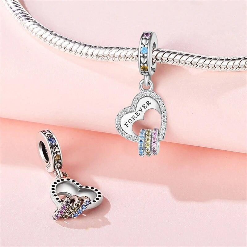 New Copper Heart-Shaped Colorful Zircon Beads Pendants Charm Fit The Genuine Beautiful Bracelets Women Do-It-Yourself Jewellery