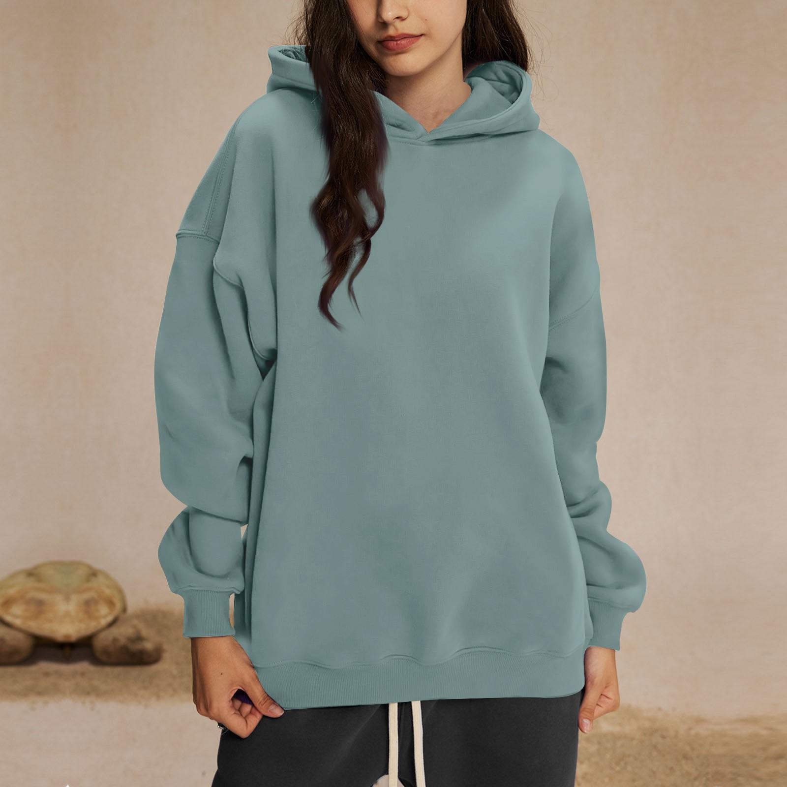 

Женские толстовки с капюшоном, свободные свитера с длинным рукавом, рубашки с круглым вырезом, осенние наряды, одежда L армия зеленый