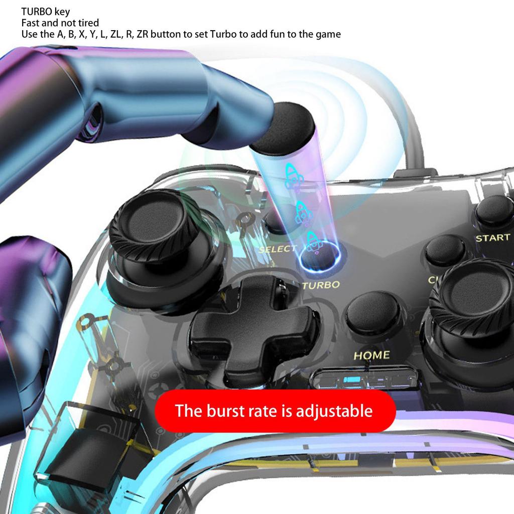 Przezroczysty Gamepad RGB, Przewodowy Gamepad do PC, PS3, iOS, OS X, Systemów 10/11, Żyroskop 6-osiowy, Tryb Turbo i Funkcja Wake-Up