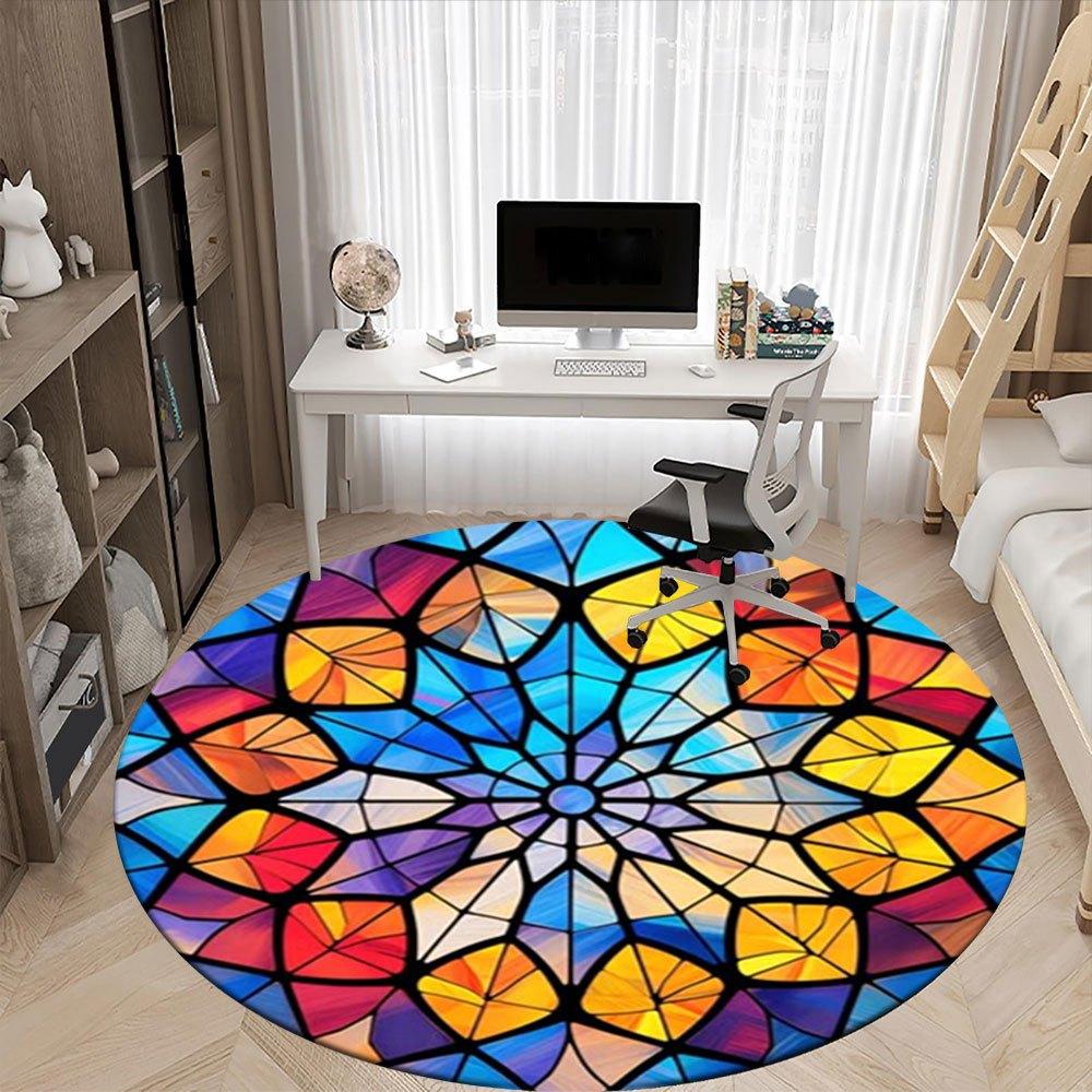Colorful Stained Glass Mandala Window DecorRound Non-Slip chair mat chair carpet for office Rugs for Office Decor Gift For Valentine's Day Mother's Da