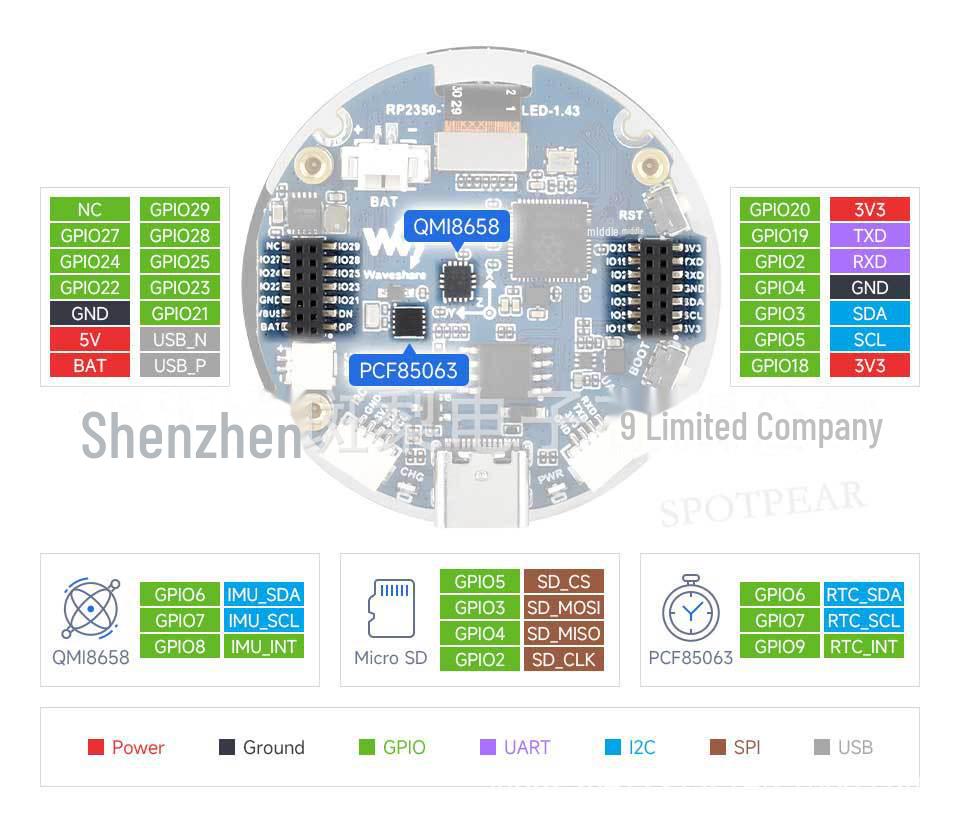 Raspberry Pi Pico 2 RP2350 1.43" AMOLED Touch Display Development Board, 466x466 Resolution