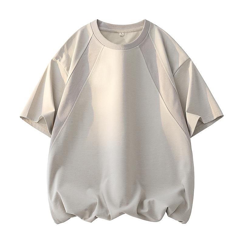 

Spliced Line Short-sleeved Retro Round Neck T-shirt M хакі