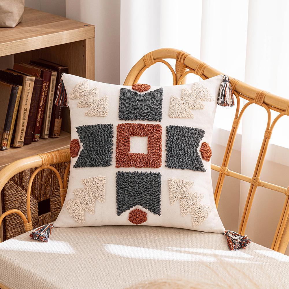 B&B Ins Wind Tufted Pillow Case Nordic Geometric Living Room Sofa Cushion Waist Pillow Rainbow Tassel Bedroom Pillow