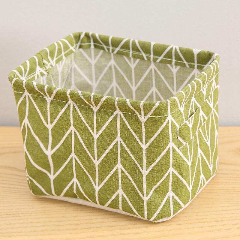 Waterproof Printed Cotton Linen Basket with Handles for Desktop, Sundries, and Small Clothes Storage