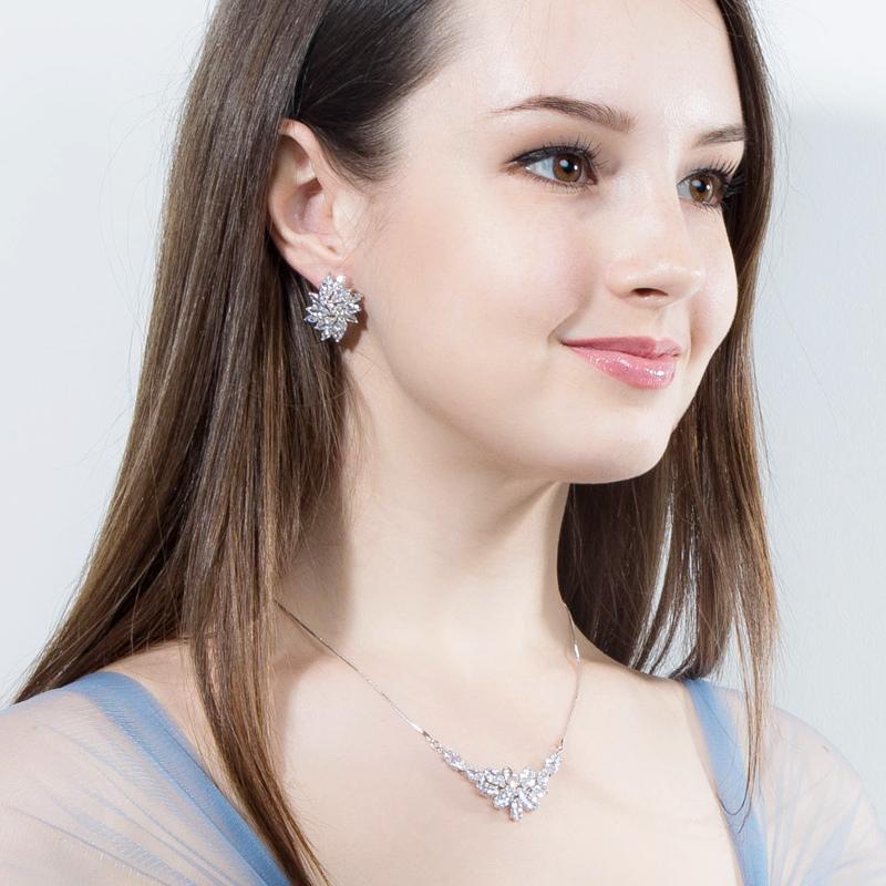 WWJ Marquise Cut Flower Cubic Zirconia Necklace and Earrings Jewellery Sets