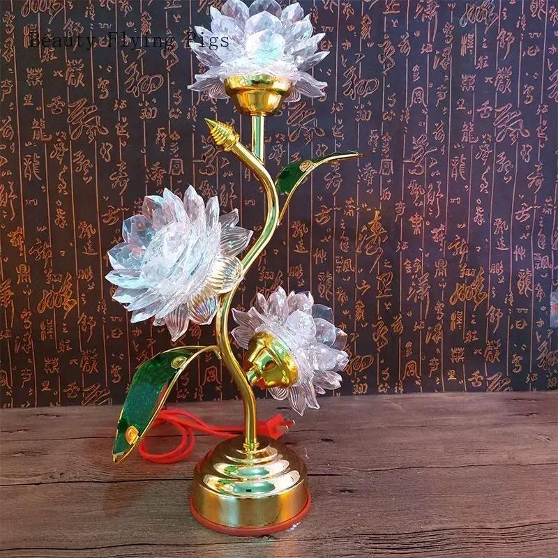 Crystal Colorful Lotus Simulated Candlestick Home Temple Radio Station Candle Holders Decoration Feng Shui Flower Home Decor