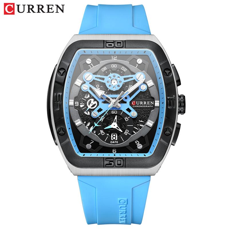 CURREN Man WristWatch Waterproof Chronograph Date Men Watch Military Top Brand Luxury Silicone Original Sport Male Clock 8443
