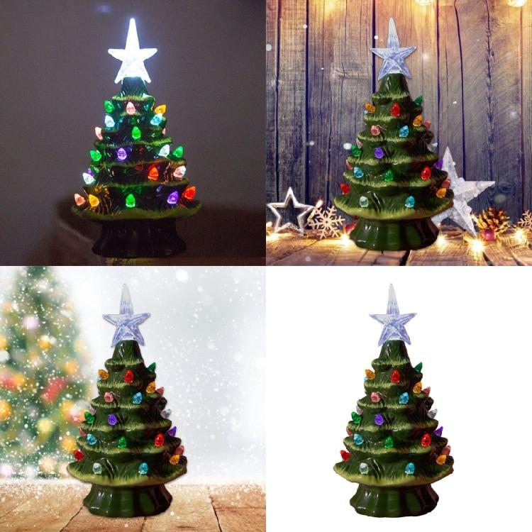 Small Christmas Tree with Ornament for Tabletop Display Ceramic Night Light Stylish Festival Home Decoration Supplies
