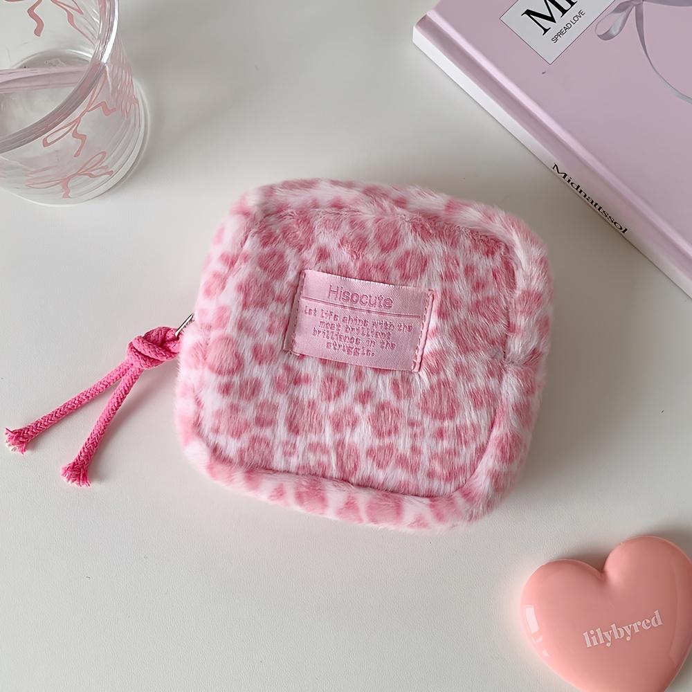 

1Pc Leopard Print Plush Makeup Bag, Winter Warm Mini Square Makeup Bag, Lipstick Case, Cosmetic Storage Bag, Multifunctional Design, Suitable розовый
