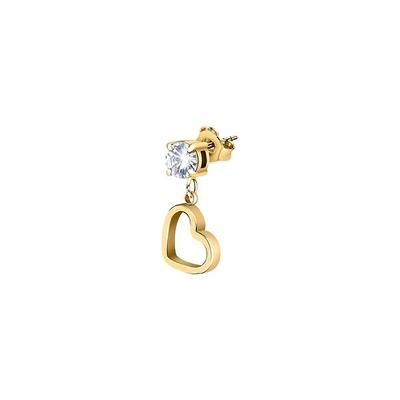 Single Gold Tone Steel Heart Earrings With Clear Zircons LPS02AQM57 For Women