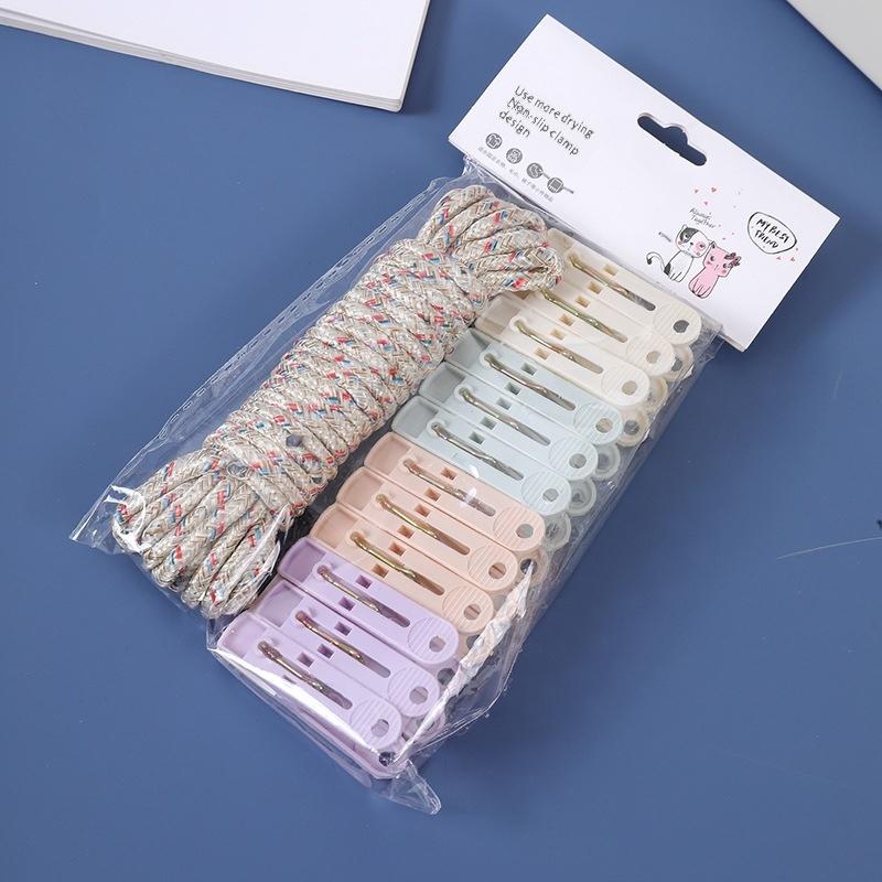 12-Clip + Clothesline Set Colorful Drying Clips Multifunctional Windproof Clothesline one size