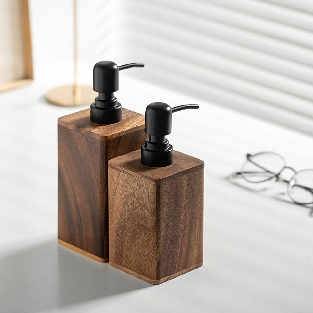 Portable Walnut Wood Soap Dispenser 200/400ml Push-Type Lotion Bottles Large Capacity Shampoo Bottles for Hand Soap Shower Gel