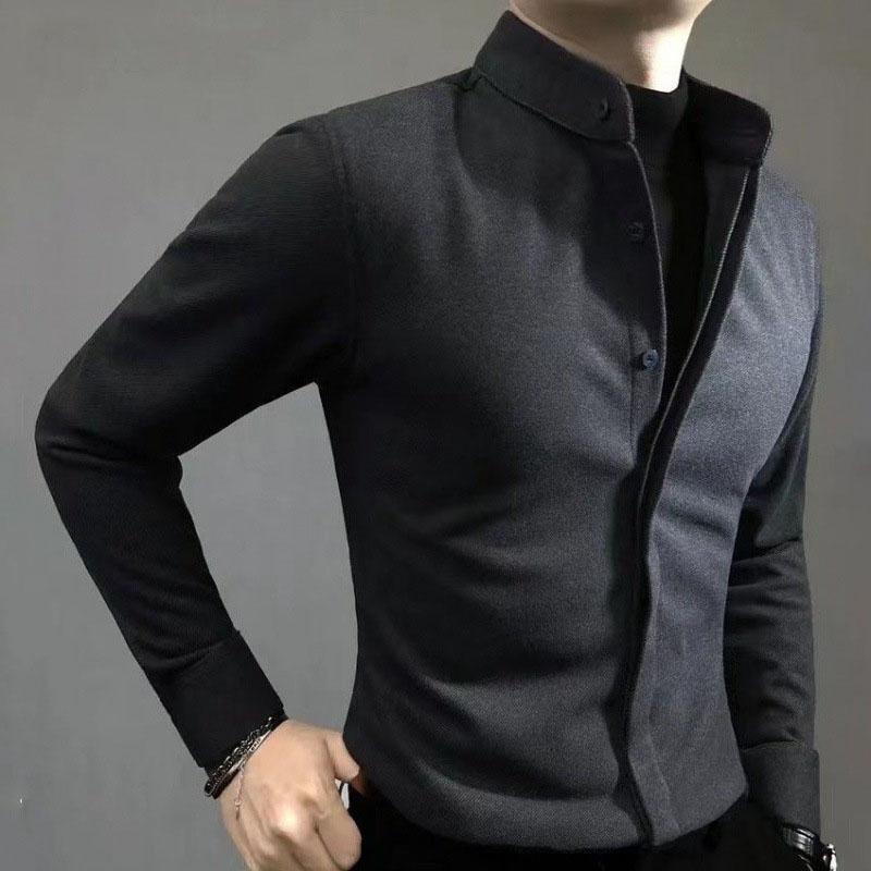 

Весенне-осенние мужские повседневные модные рубашки с длинным рукавом S темно серый