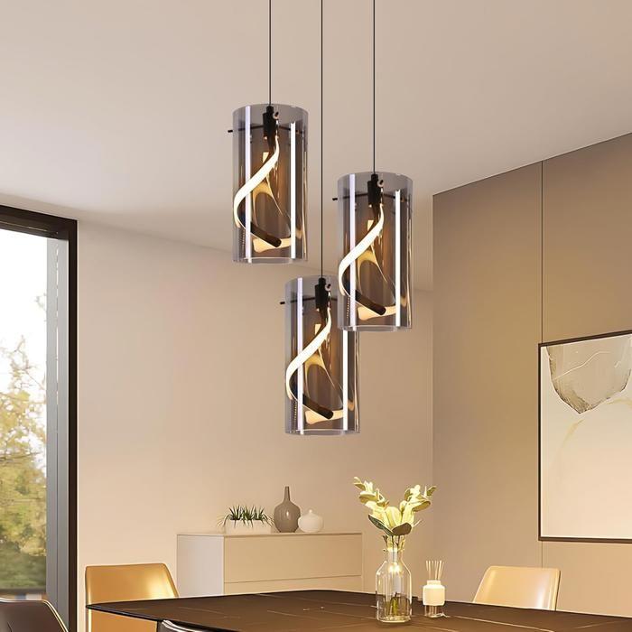 Suspension LED NETTLIFE 3 Lights Round Glass 33W Integrated LED Adjustable Height