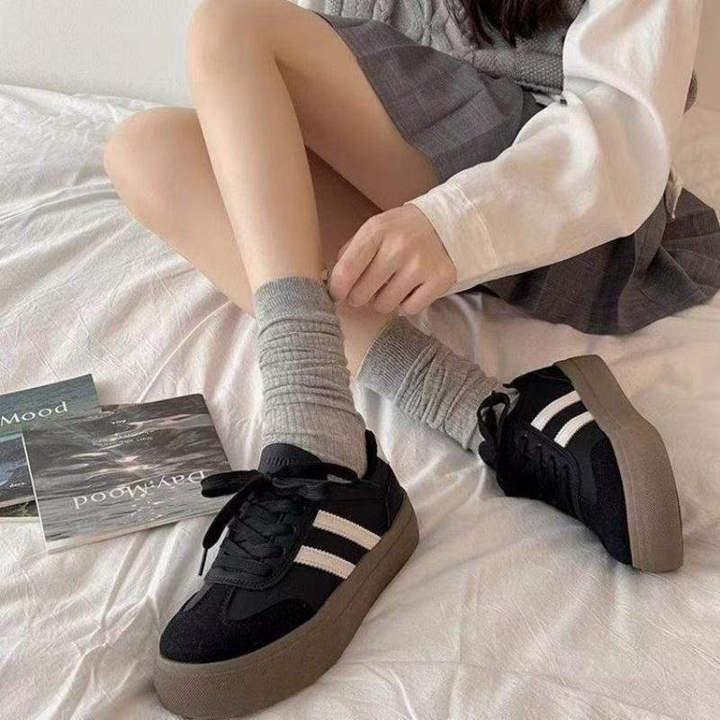 Women's Shoes Fashion Leather Casual Shoes Thick-soled Sneakers Lace Up Platform Vulcanized Shoe Tennis Training Shoes for Women