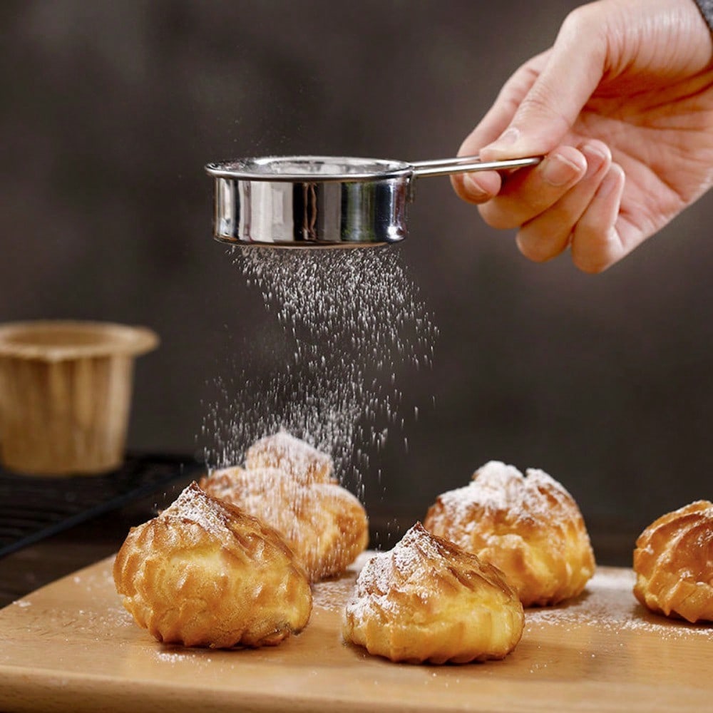 Handheld-Mini-Sieb aus Edelstahl für Mehl, Puderzucker, Kakaopulver, Streuer, Haushalts-Sieb zum Backen