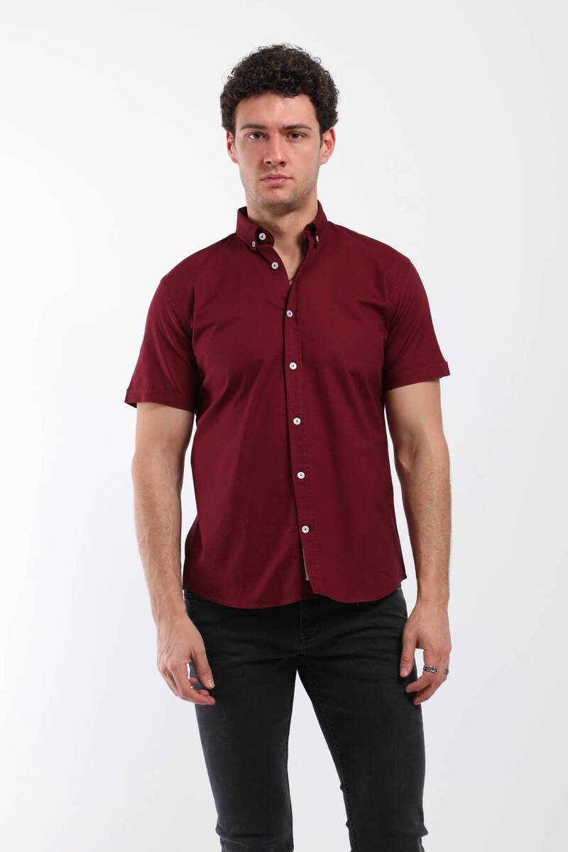 

Мужская рубашка с коротким рукавом Бордово-красная XL бордовый