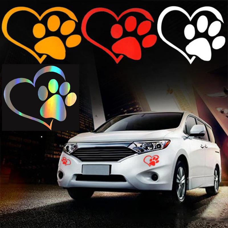 Love Heart Dog Paw Footprint Highly Reflective Sticker For Car Window Bumper Night Driving Warning Sign Reflector Animal Decal