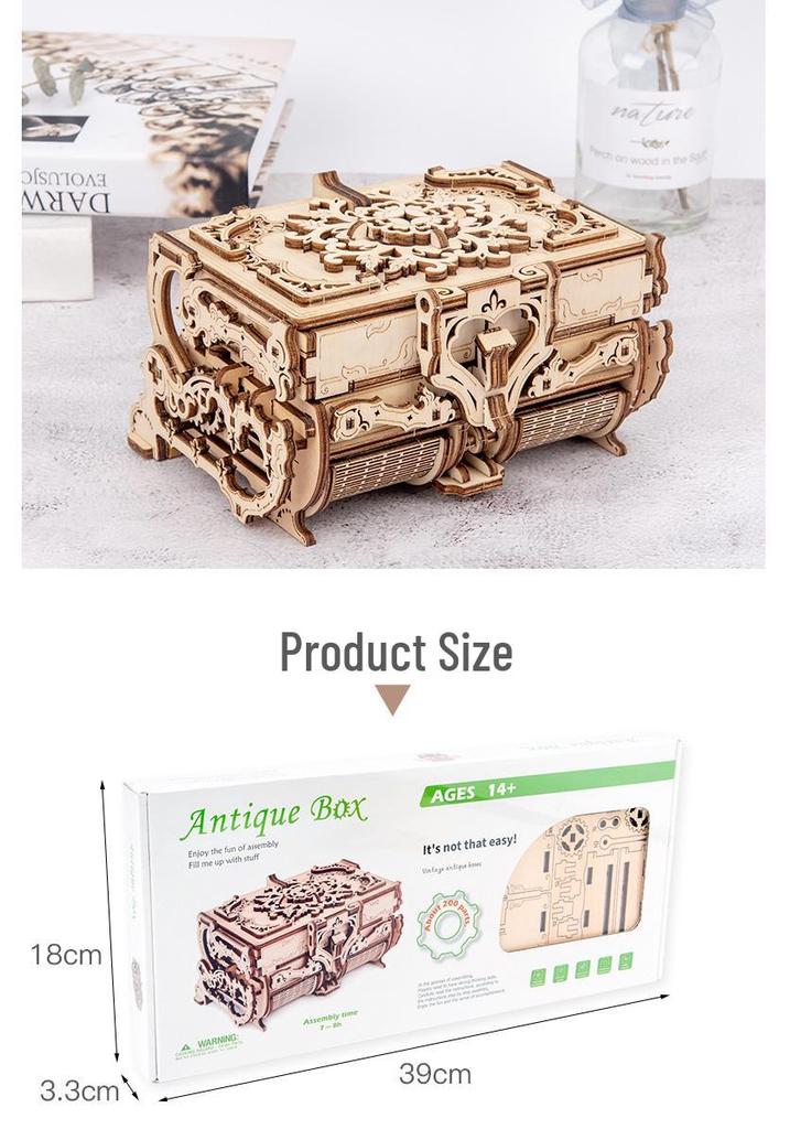 3D Wooden DIY Antique Jewelry Box Craft Gift for Kids - Movable Assembly Toy