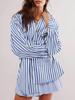 Womens Oversized Striped Button Down Shirt Long Sleeve Boyfriend Blouse