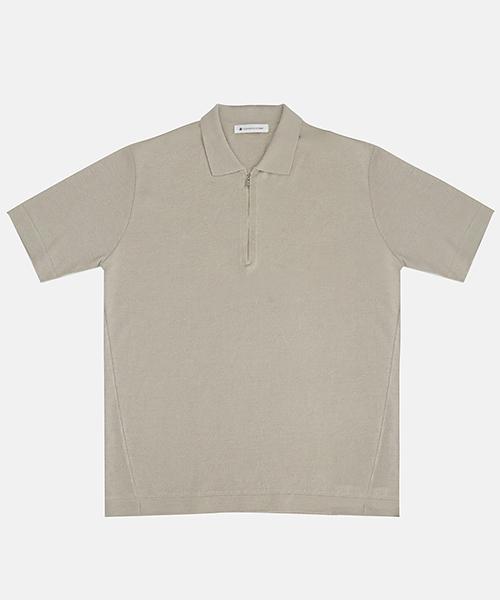 Beige Half-Zip Collared Knit 105