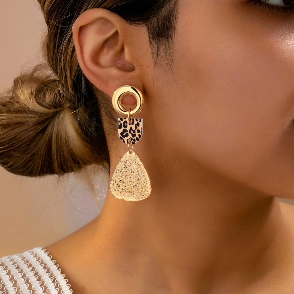 Women's Earrings, Geometric Leopard Print Fashion Pendant Earrings, Suitable for Daily Wear and Vacation Wear