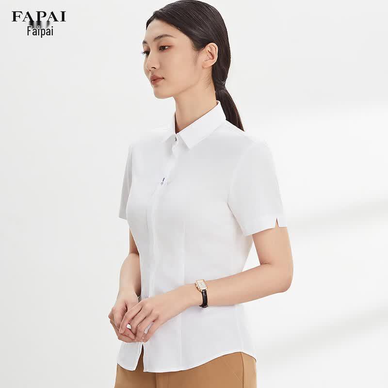 FAPAI Women's Wrinkle-Resistant Cotton Short-Sleeve Shirt