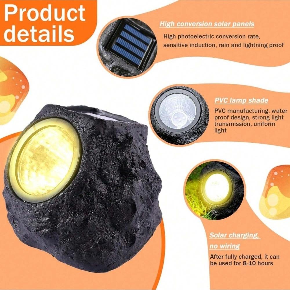 4 LED Solar Warm Light Imitation Stone Landscape Lamp - Waterproof Outdoor Courtyard Spotlight for Landscape Lighting