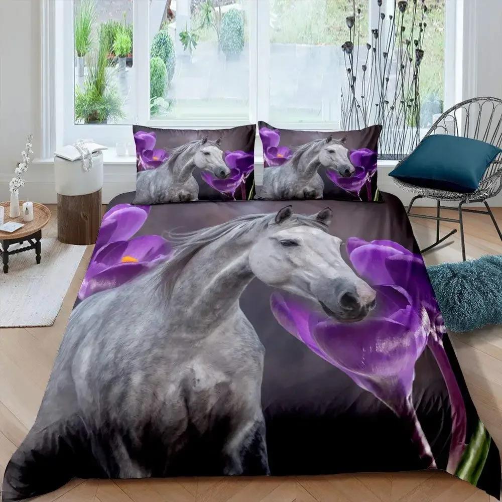 3D Printed Animal Horse Comfortable Duvet Quilt Cover Pillowcase Bedding Set Children Bedroom Decoration Home Textile