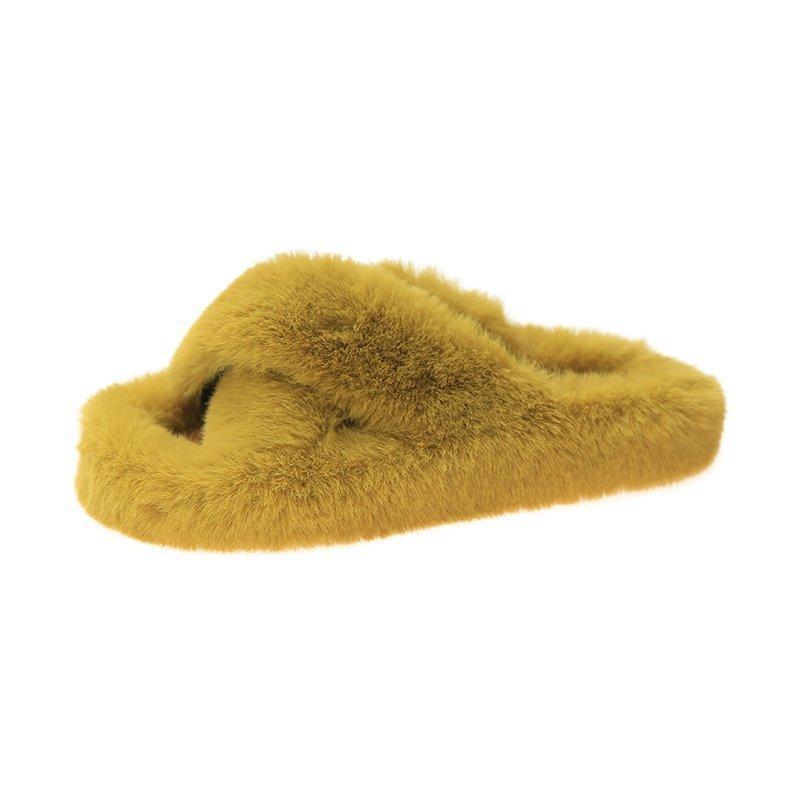 2025 Autumn New Internet Celebrity Fluffy Slippers Female Lazy Woman Wearing Large Size One-word Thick Bottom Open-toed Slippers Female