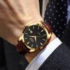 Classic Men's Watch Quartz Leather Strap Waterproof Man Wristwatches Business Casual Watches for Men Relogios Masculino+BOX