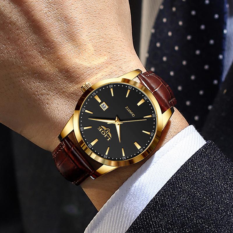Classic Men's Watch Quartz Leather Strap Waterproof Man Wristwatches Business Casual Watches for Men Relogios Masculino+BOX