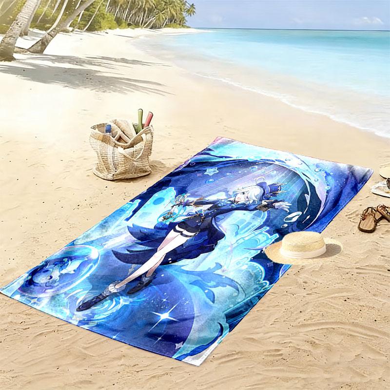Genshin Print Beach Towel, Large Soft Quick Dry Towel for Beach Camping Swimming
