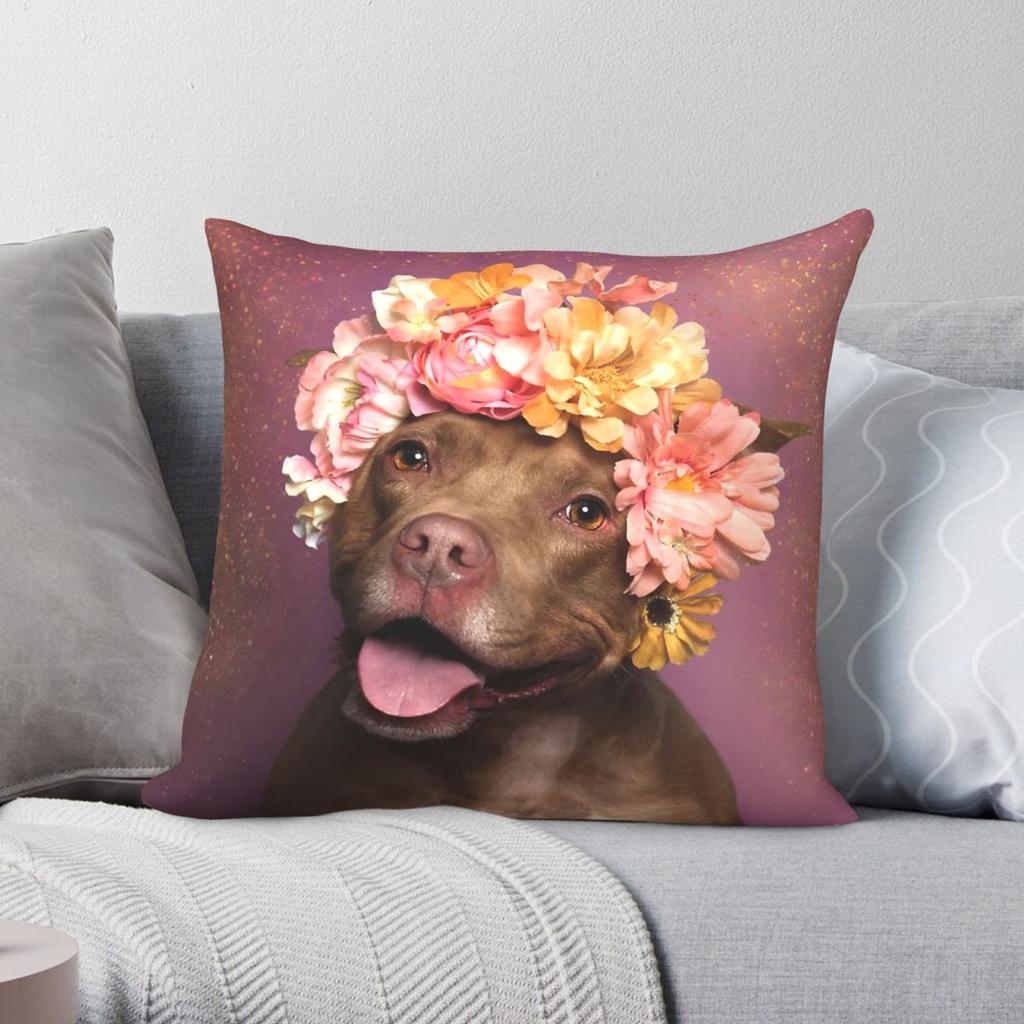 Flower Power Topaz Pit Bull Pillowcase Polyester Linen Velvet Pattern Decorative Pillow Case Bed Cushion Cover Wholesale 45x45