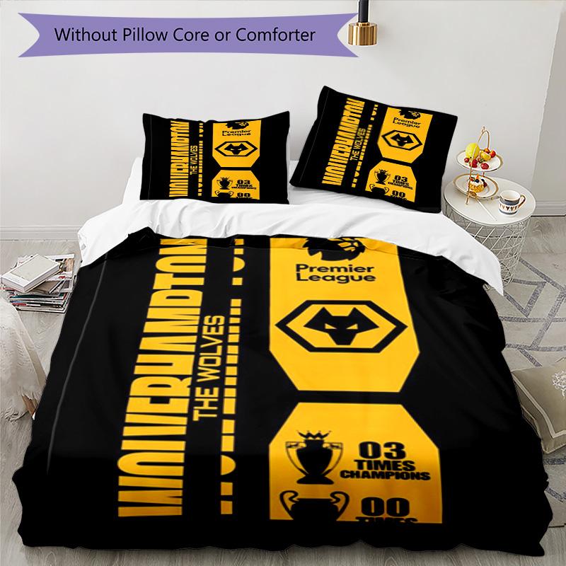 Wolves Football Club Emblem Printed Pattern Duvet Cover Set – Includes 1 Duvet Cover and 2 Matching Pillowcases Bedroom Decor Christmas Gifts