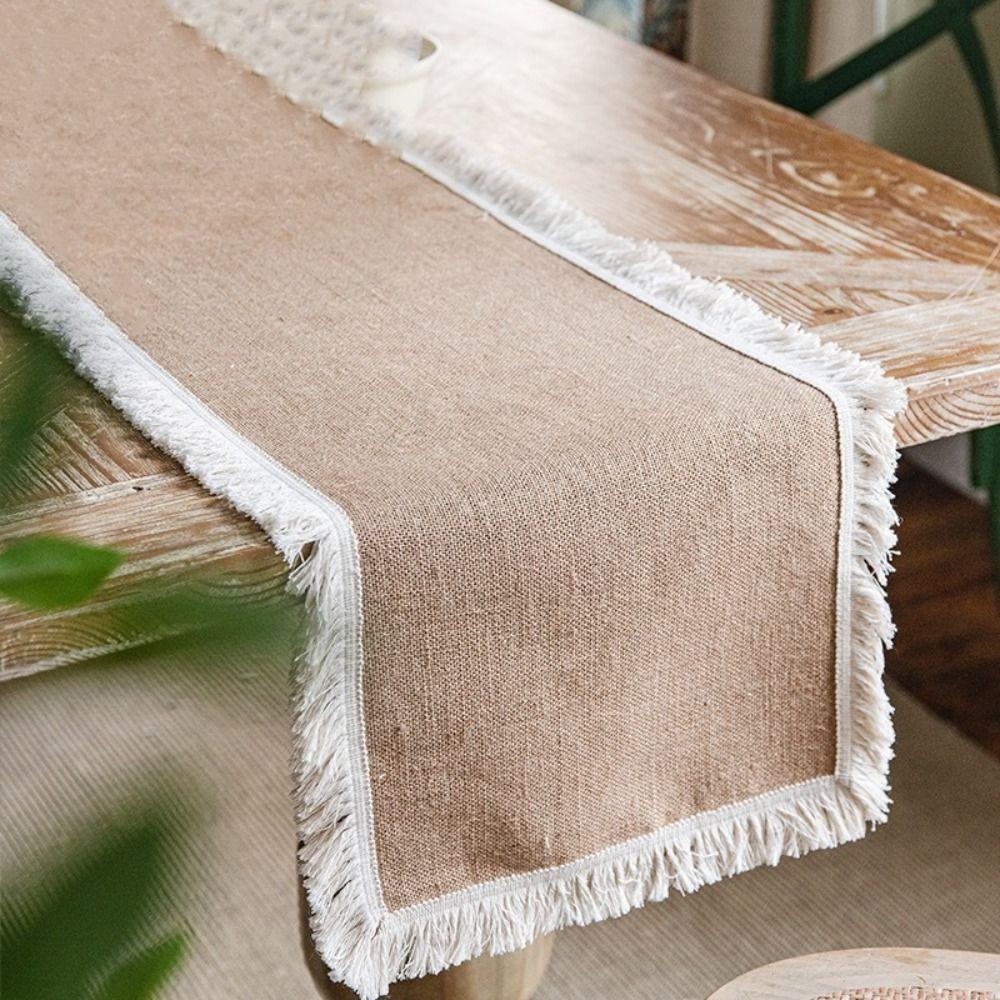 Z frędzlami bieżnik jutowy naturalne materiały obrus bieżnik nakrycie stołu dekoracja stołu