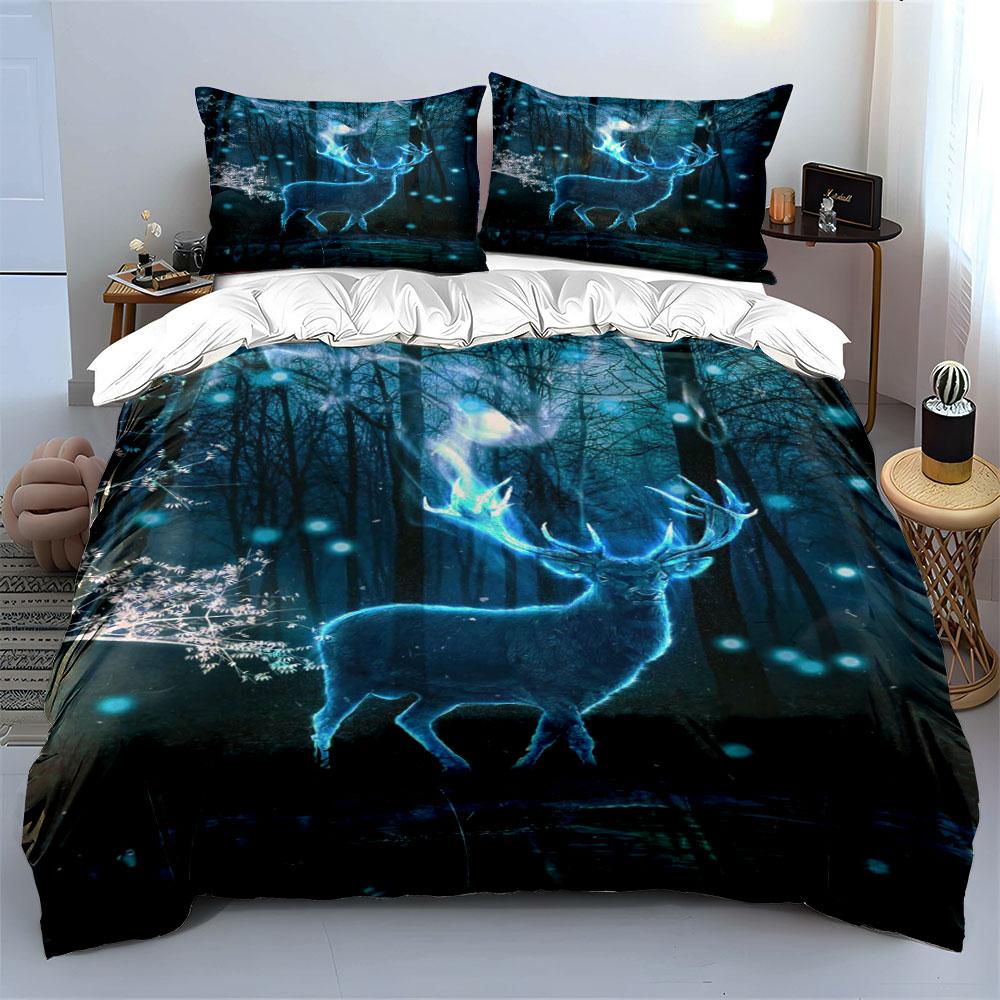 Glowing deer and forest. Bedding sets Duvet cover sets Duvet covers Pillowcases(1 * Duvet Cover 2 * Pillowcases without duvet insert)