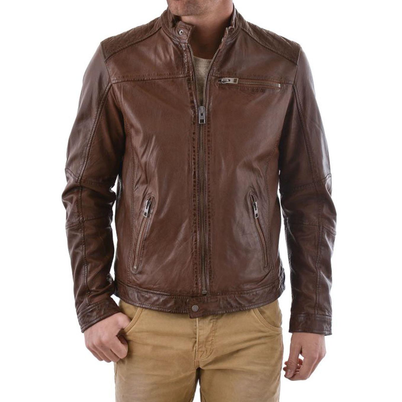 

SkinOutfit Men s Genuine Lambskin Brown Leather Jacket Stylish Motorcycle Bomber Biker Outerwear MJ 235 XXXL коричневий