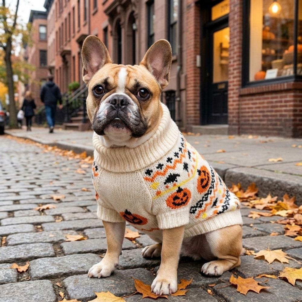 Knitwear Dog Pumpkin Pattern Coat Warm Cat Turtleneck Sweater Knit Pullover  Holiday Clothes