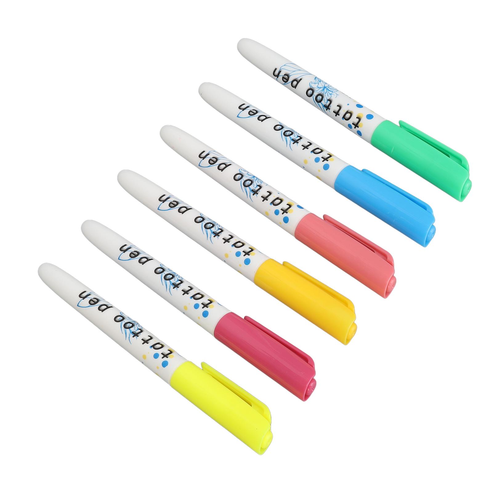 

6 шт. 0,5 мл Маркер для татуировок на коже Неоновый зеленый Оранжевый Розово-красный Небесно-голубой Желтый Розовый Временная краска-ручка