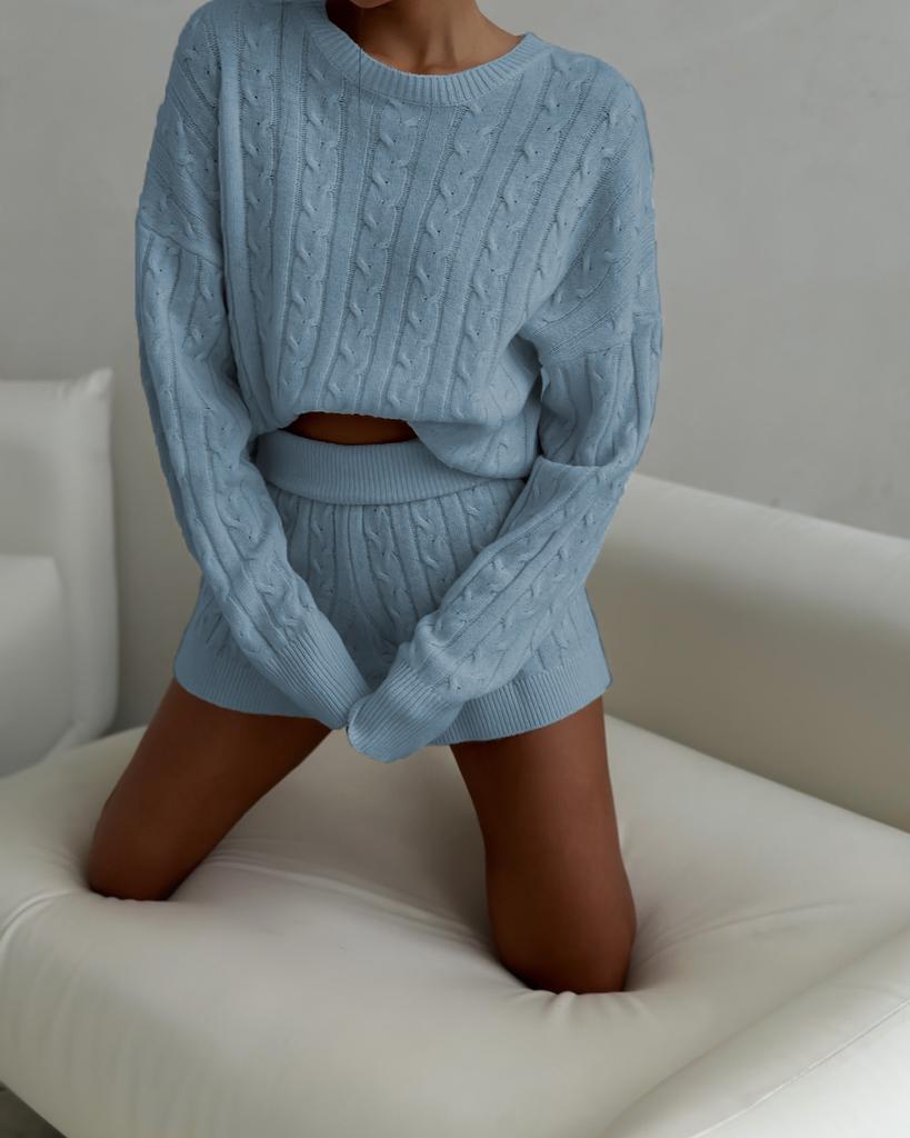 European and American women's clothing new knitted casual sweater shorts set