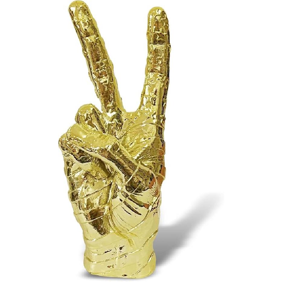 Silver Polyresin Hand Gesture Desk Statues Finger Sculpture Decor - Silver Personality Finger Practical Joke Halloween Prank Gifts (Love Heart Gold)