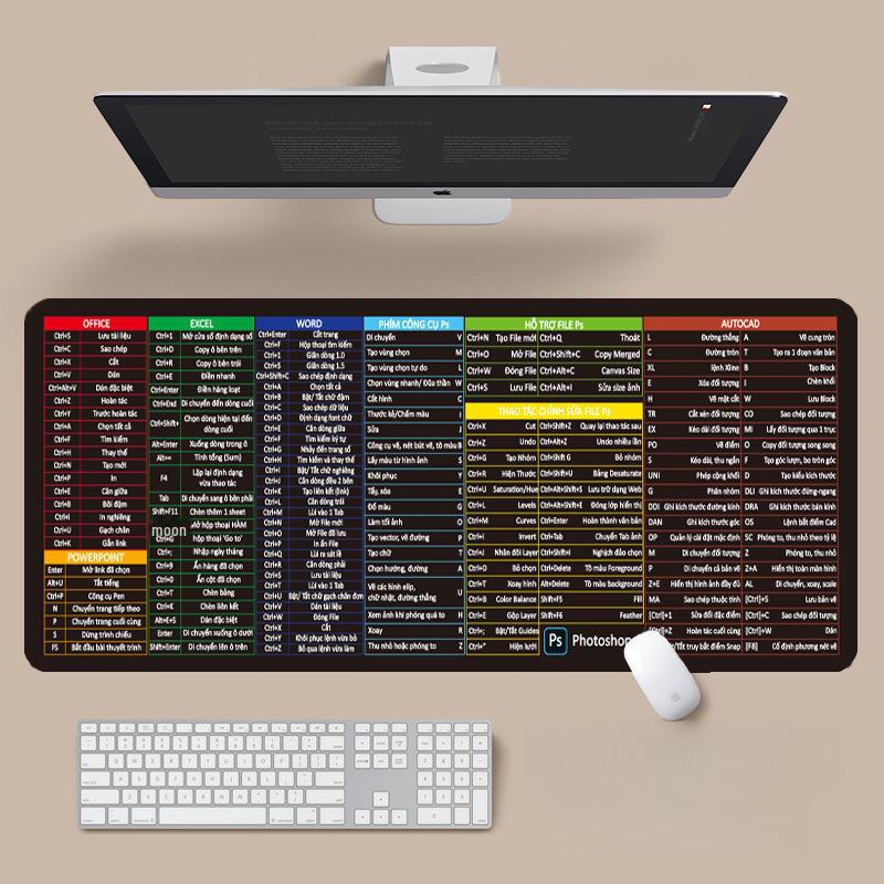 Mehrsprachiges Shortcut Mauspad - Englisch/Japanisch/Thailändisch/Vietnamesisch - Extra Groß & Dicke Schreibtischunterlage