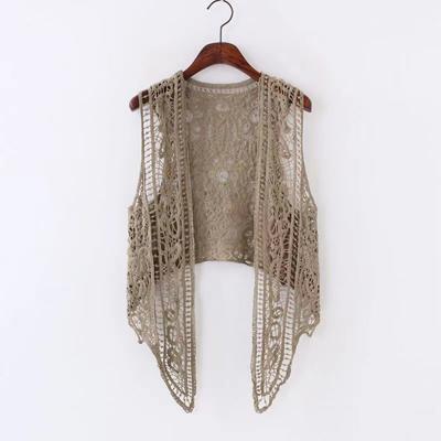 Asymmetric Open Stitch Cardigan Summer Beach Boho Hippie People Style Crochet Knit Embroidery Blouse Sleeveless Vest